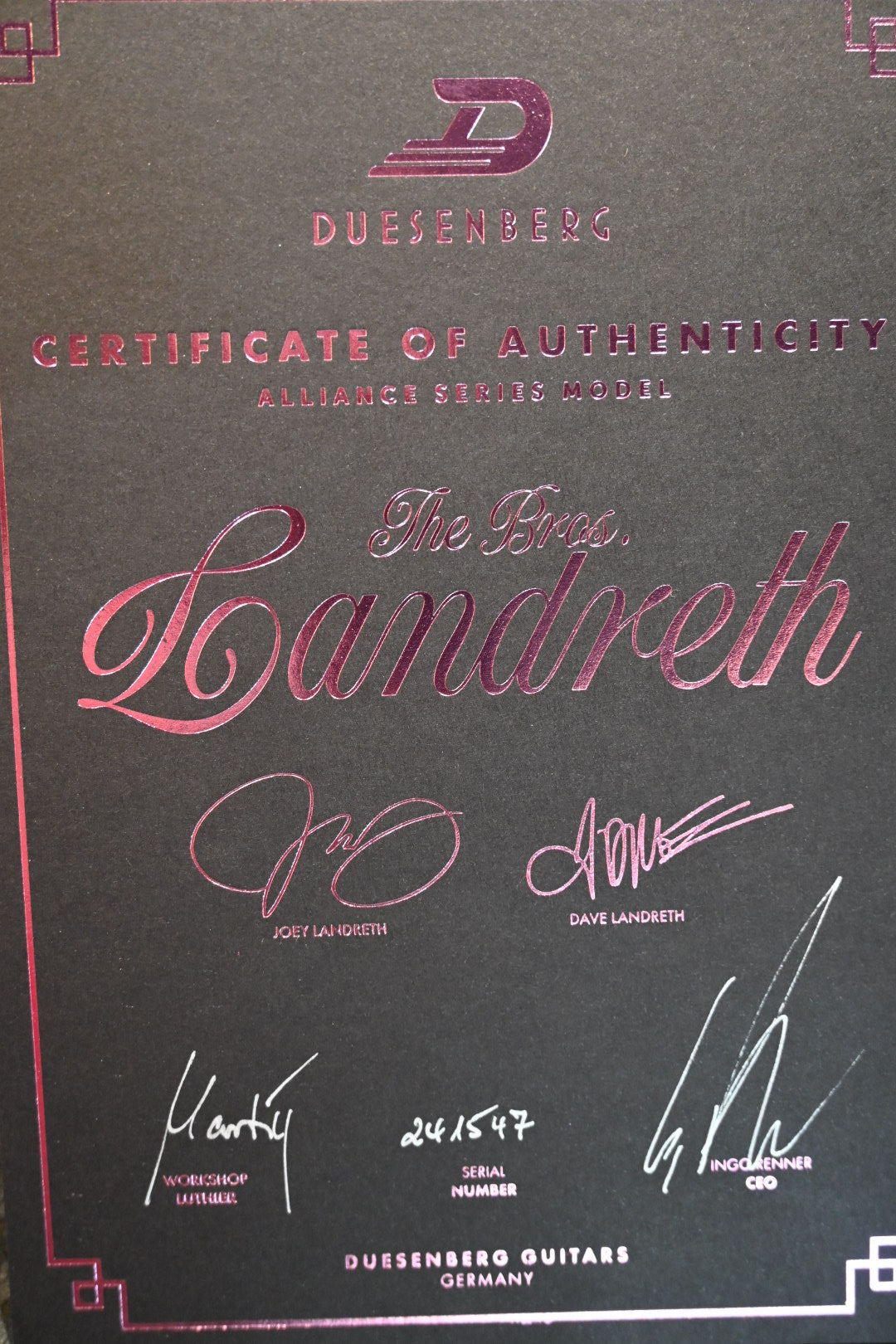 Duesenberg Alliance Series Brothers Landreth Joeys Guitar — Catalina Sunset Rose Guitar #1547 USED - Danville Music