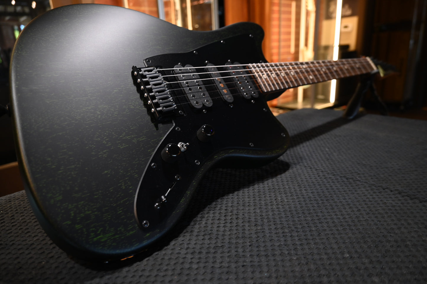 Tom Anderson Raven Superbird Classic Shorty - Satin Black with Green Doghair Guitar #426A