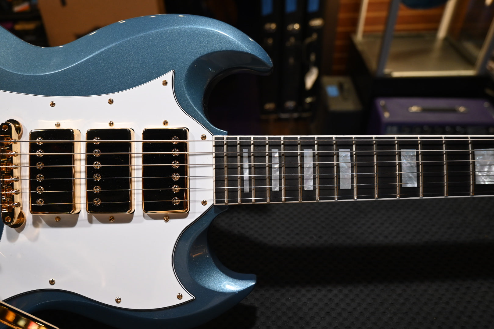 Gibson Custom Shop 1963 Les Paul SG Custom 3-Pickup Bigsby VOS “Hendrix” PSL - Pelham Blue Guitar #3063 - Danville Music