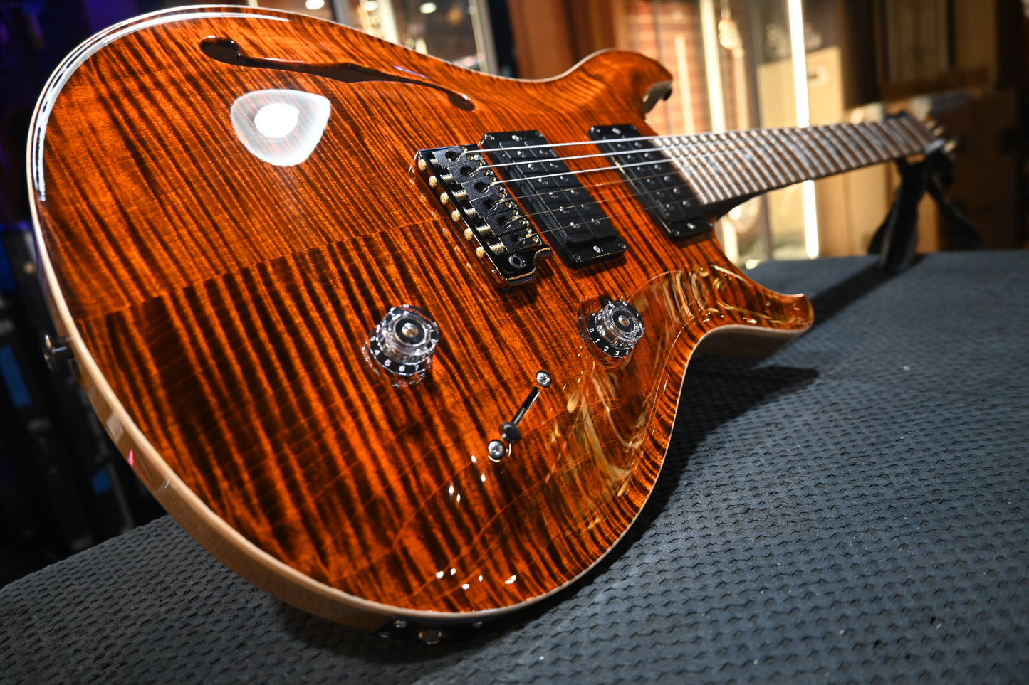 PRS Wood Library Custom 24 Semi-Hollow 10-Top DMO Pickups Brazilian Rosewood - Orange Tiger/Natural Back Guitar #9552