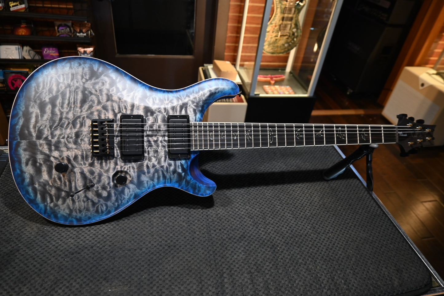 PRS Wood Library Holcomb 10-Top Quilt - Charcoal Blue Burst Satin Guitar #1495