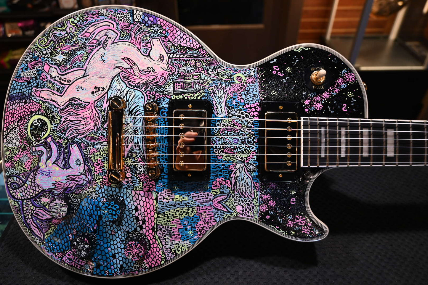 Epiphone Les Paul Custom Danville Music X Rosati “Unicorn Sparkle” Edition - Ebony Guitar #3353