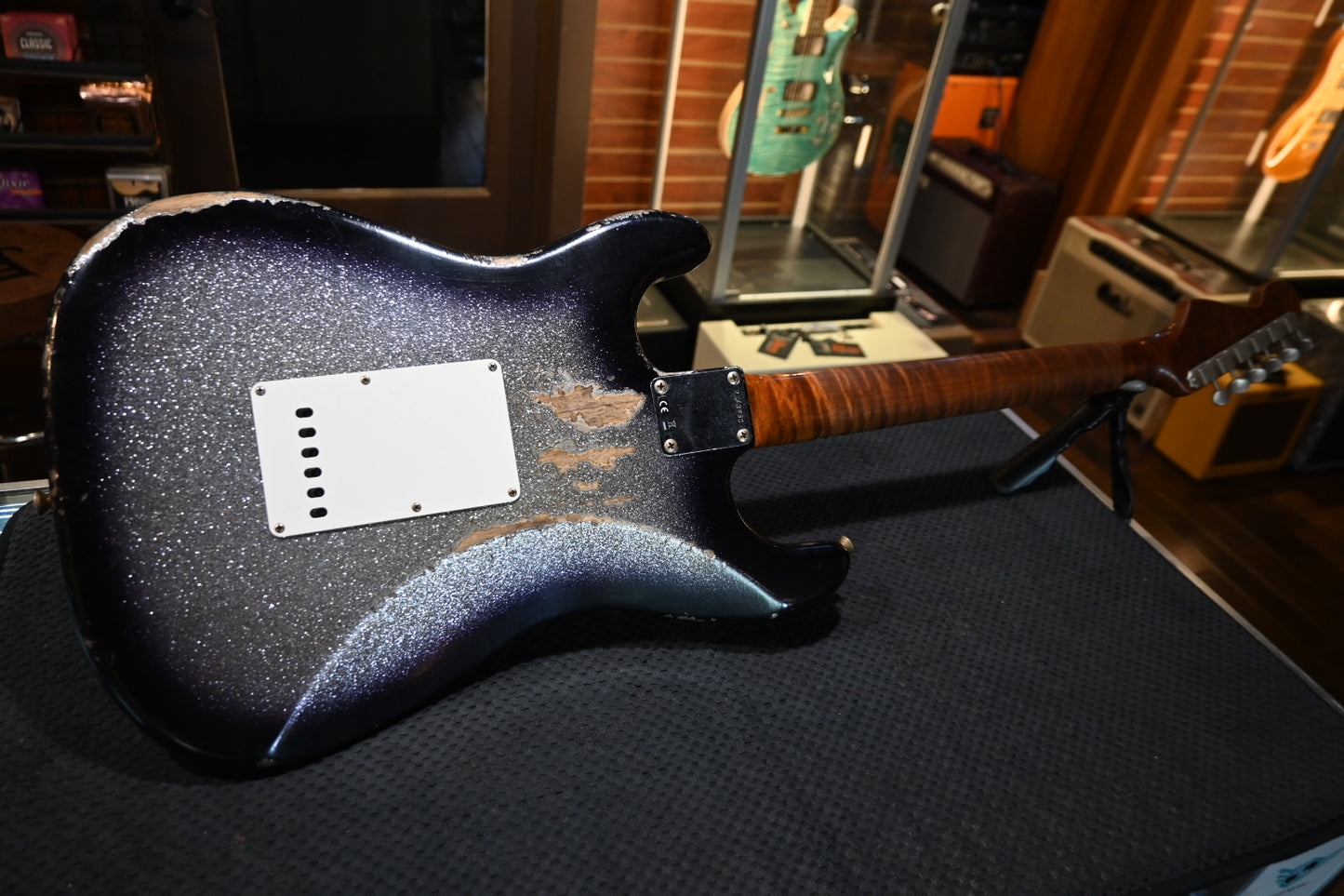 Fender Custom Shop 1959 Stratocaster Heavy Relic - Black Burst on Silver Sparkle Guitar #3950 - Danville Music