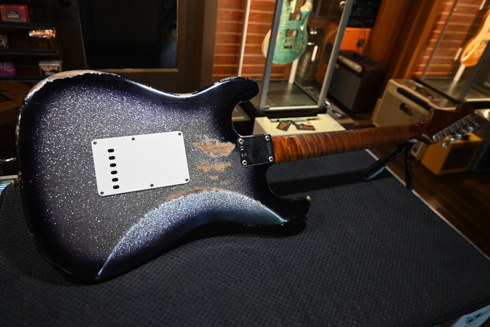Fender Custom Shop 1959 Stratocaster Heavy Relic - Black Burst on Silver Sparkle Guitar #3950 - Danville Music