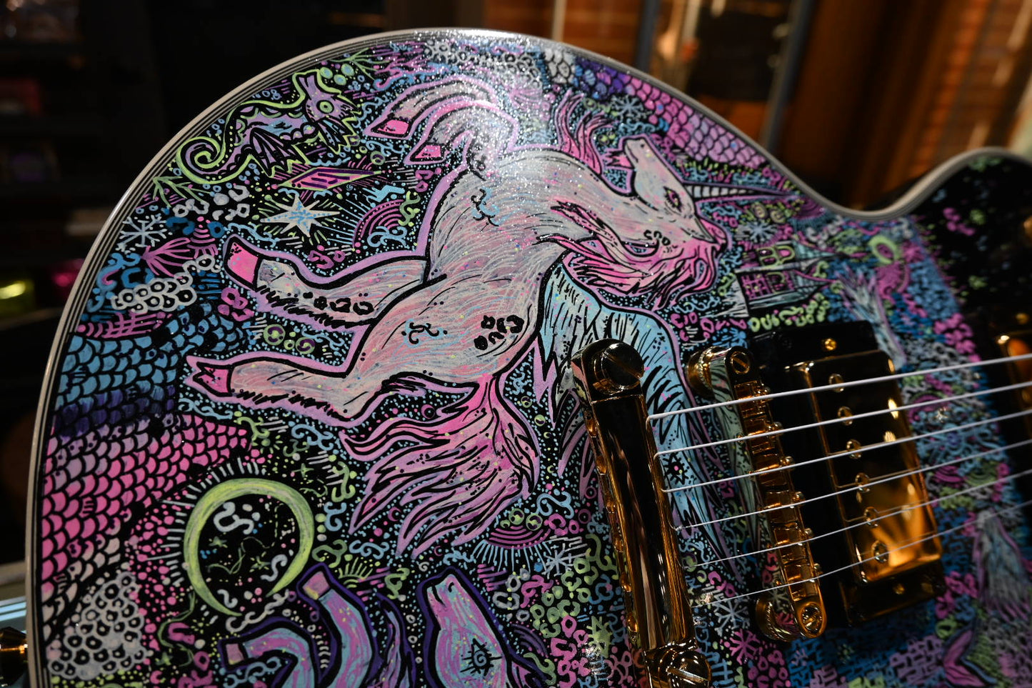Epiphone Les Paul Custom Danville Music X Rosati “Unicorn Sparkle” Edition - Ebony Guitar #3353
