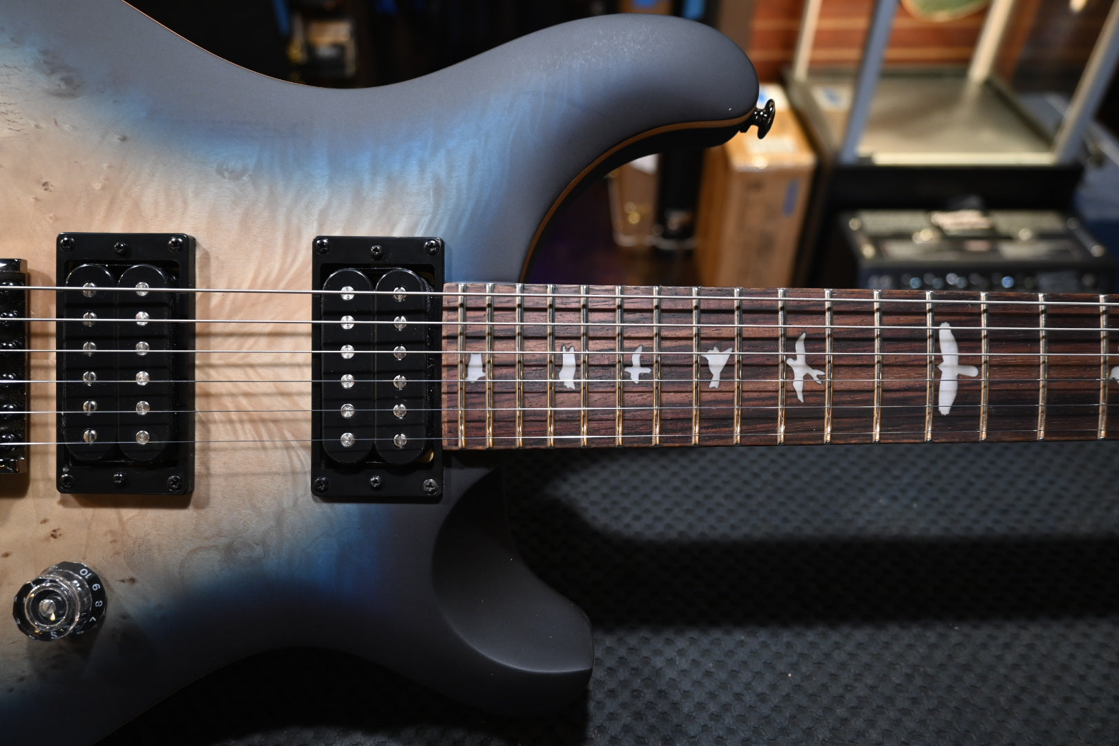 PRS SE “Exotic” Custom 24-08 Poplar Burl Limited Edition - Lake Blue Midnight Burst Guitar #1032 - Danville Music