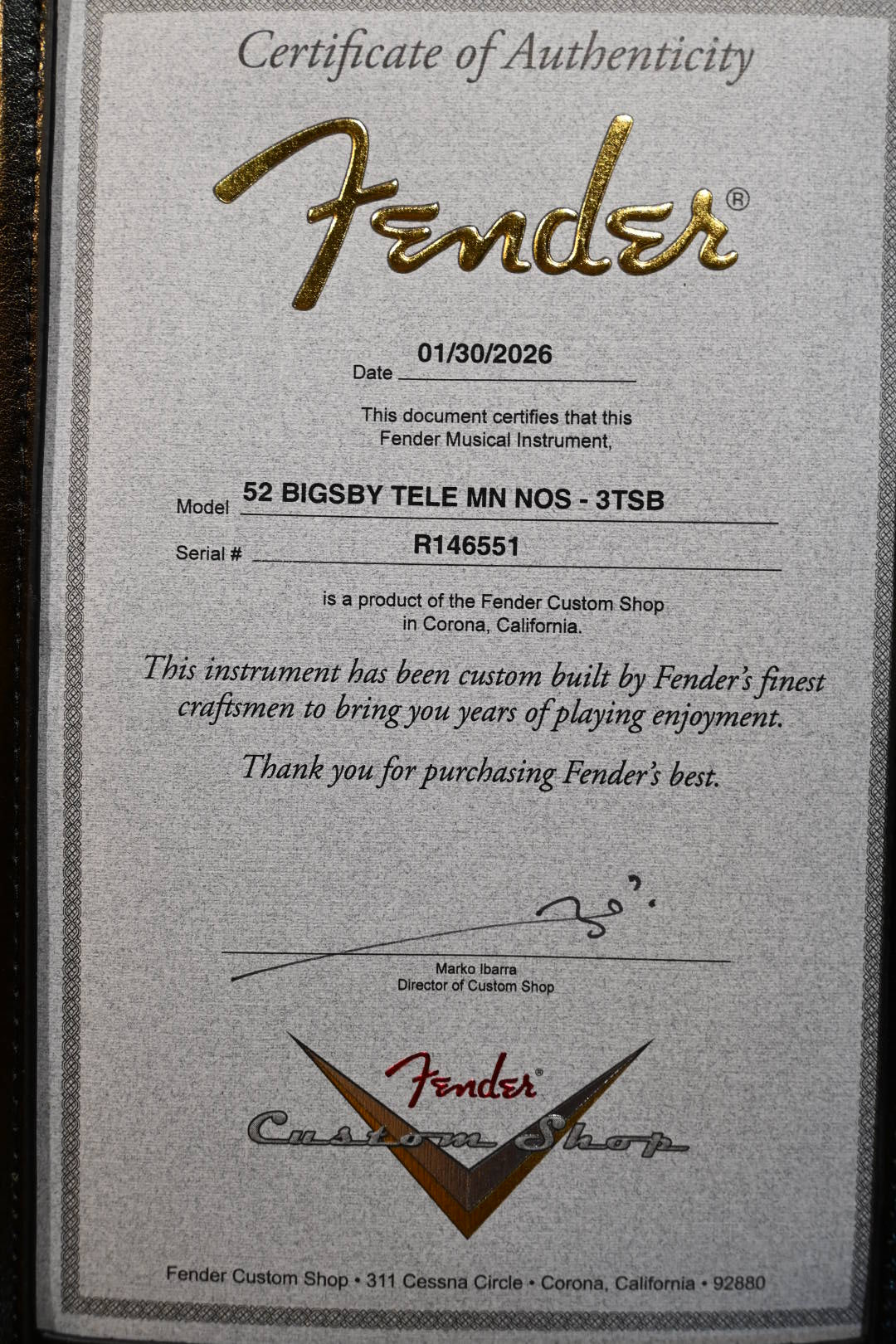 Fender Custom Shop 1952 Telecaster Bigsby NOS - 3-Color Sunburst Guitar #6551