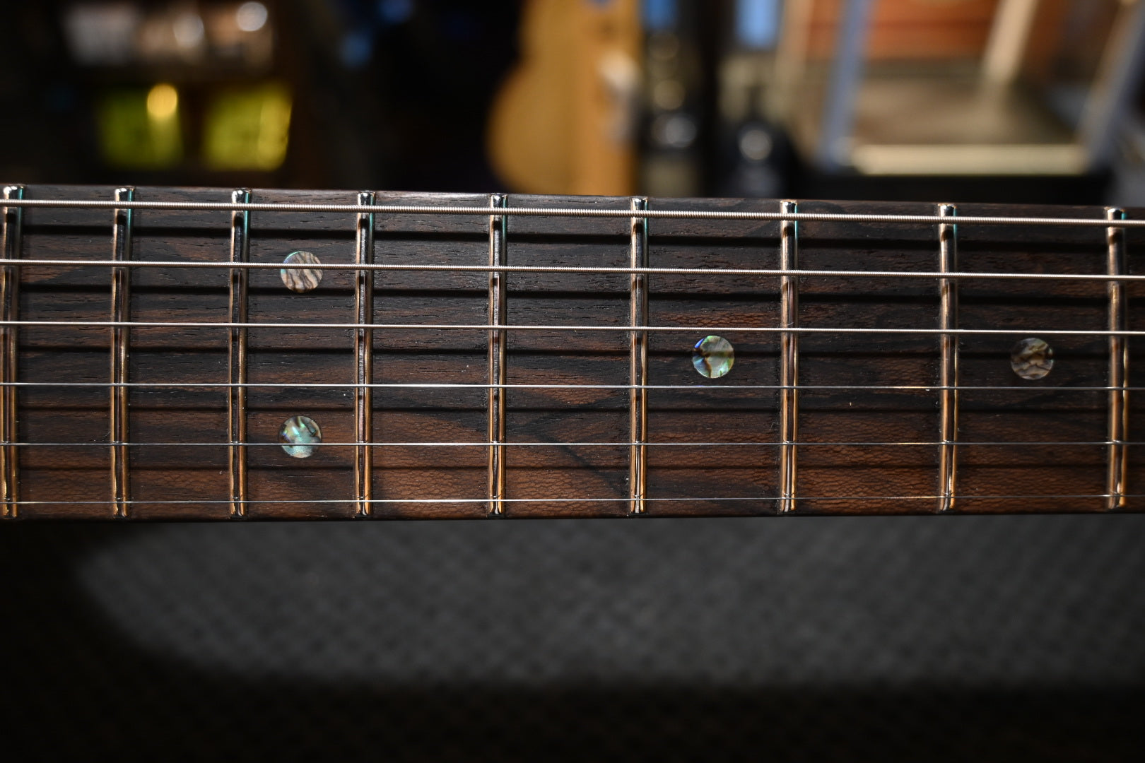 Suhr Custom Modern Carved Top Set Neck Waterfall Burl - Trans Green Guitar #5121 - Danville Music