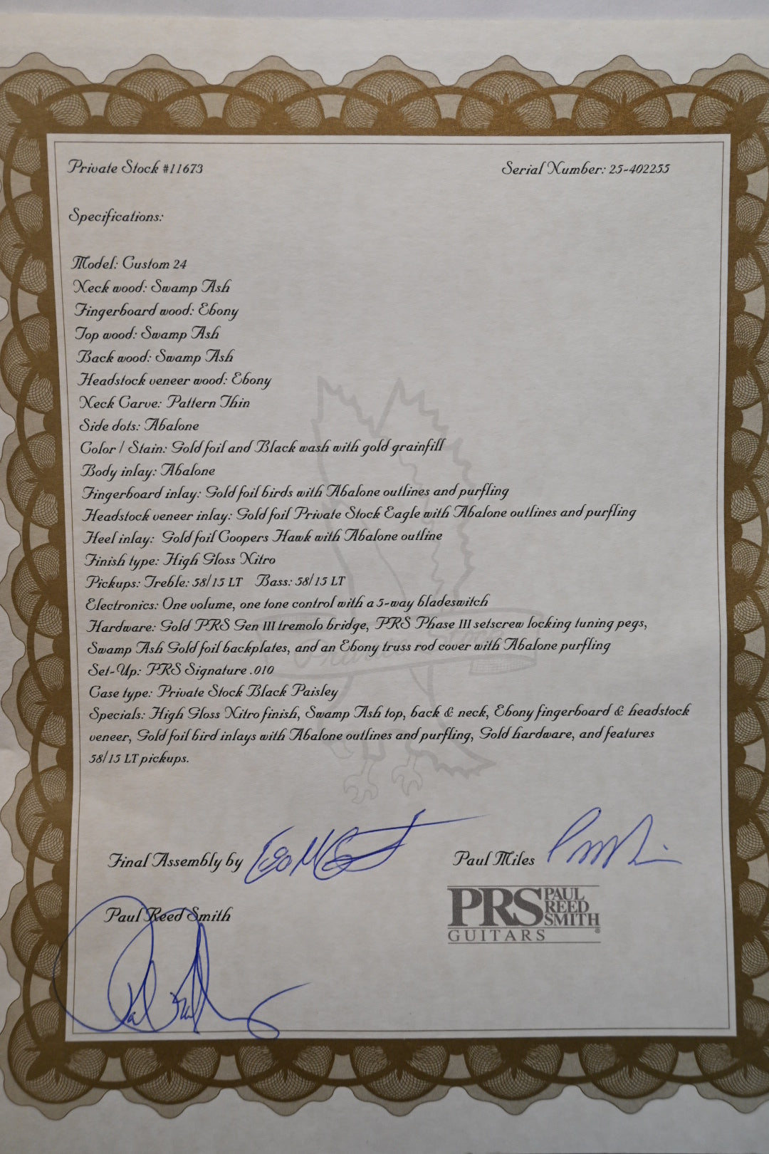 PRS Private Stock Custom 24 - Black Gold Foil Guitar #11673 - Danville Music