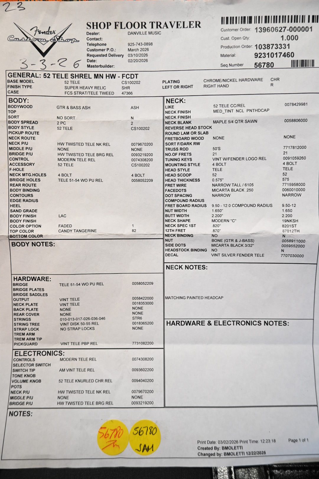 Fender Custom Shop 1952 Telecaster Super Heavy Relic - Faded Candy Tangerine Guitar #9705 - Danville Music
