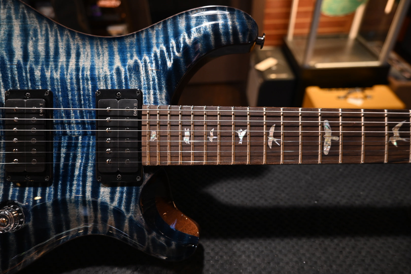 PRS Wood Library Custom 24-08 10-Top DMO Limited - Faded Blue Jean Brown Edge Burst Guitar #3696 - Danville Music