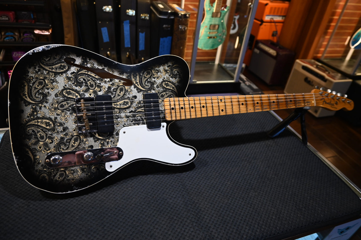 Fender Custom Shop Dual P-90s Telecaster Relic - Aged Black Paisley Guitar #8688