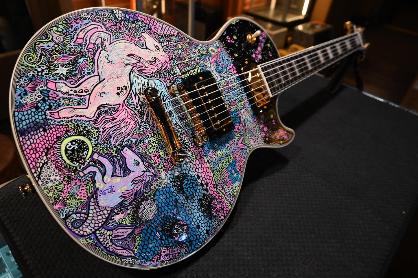 Epiphone Les Paul Custom Danville Music X Rosati “Unicorn Sparkle” Edition - Ebony Guitar #3353