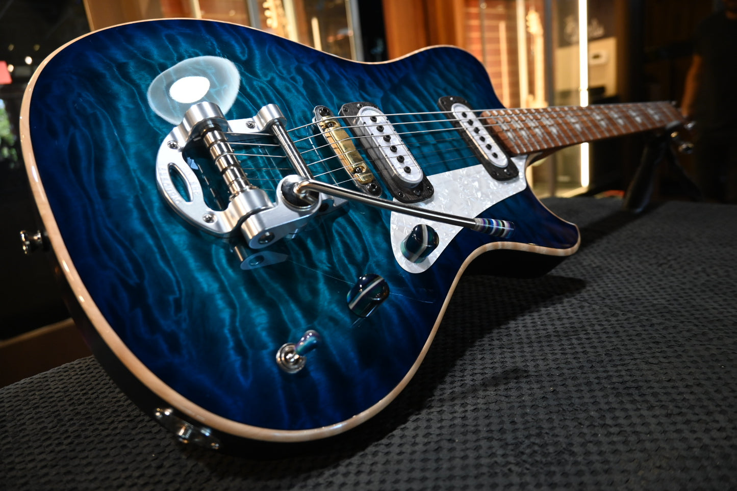 Powers Electric A-Type Select Maple Quilt PF42 CamTail - Blue Lagoon Guitar #B259