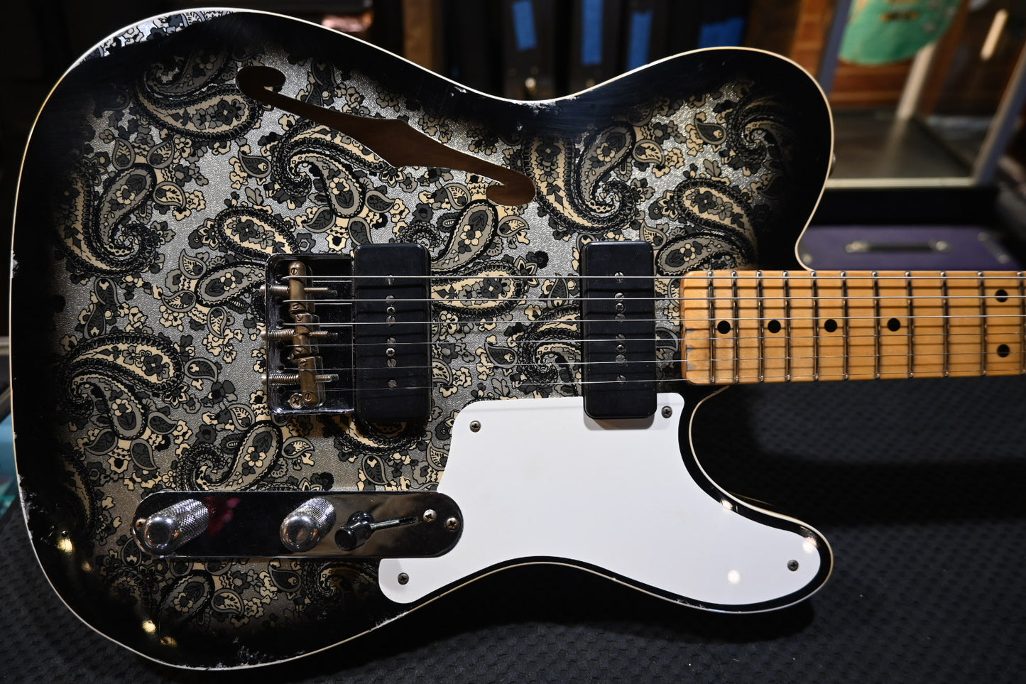 Fender Custom Shop Dual P-90s Telecaster Relic - Aged Black Paisley Guitar #8688