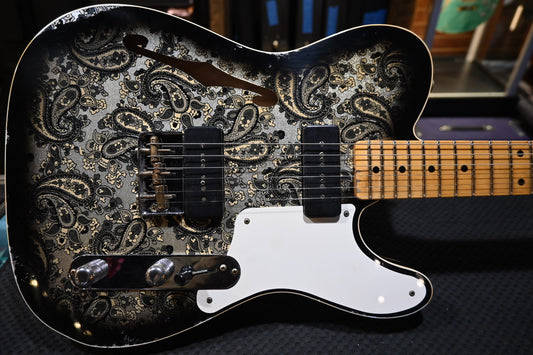 Fender Custom Shop Dual P-90s Telecaster Relic - Aged Black Paisley Guitar #8688