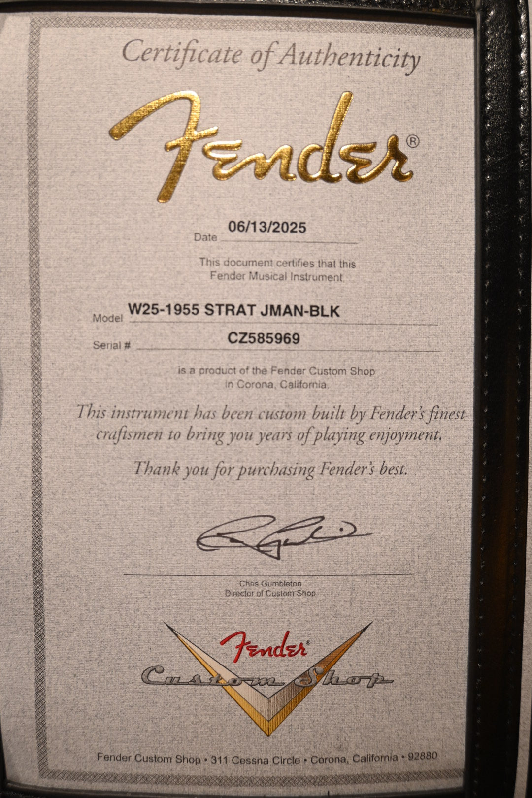 Fender Custom Shop 1955 Stratocaster Journeyman 2025 - Black Guitar #5969 - Danville Music