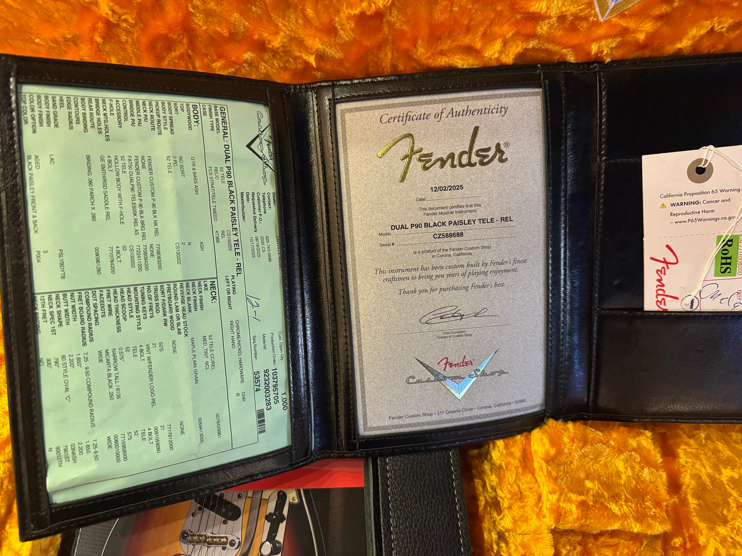 Fender Custom Shop Dual P-90s Telecaster Relic - Aged Black Paisley Guitar #8688