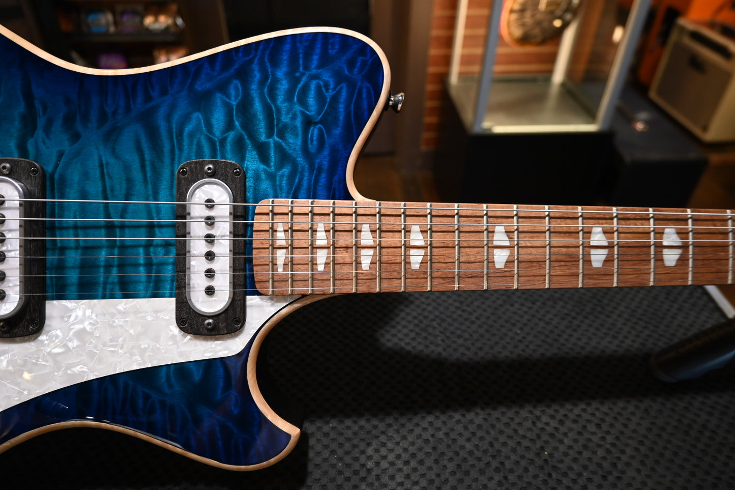 Powers Electric A-Type Select Maple Quilt PF42 CamTail - Blue Lagoon Guitar #B259