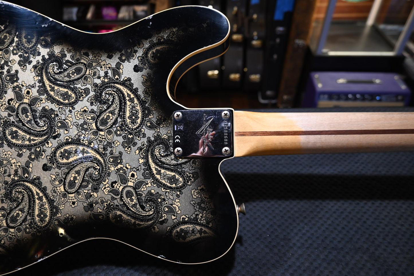 Fender Custom Shop Dual P-90s Telecaster Relic - Aged Black Paisley Guitar #8688