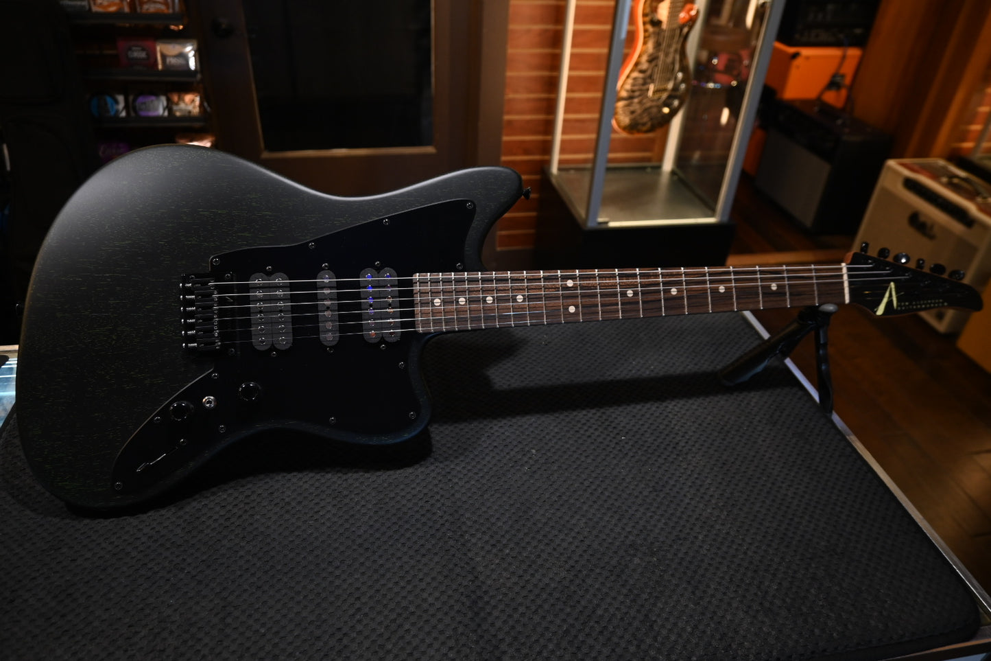 Tom Anderson Raven Superbird Classic Shorty - Satin Black with Green Doghair Guitar #426A