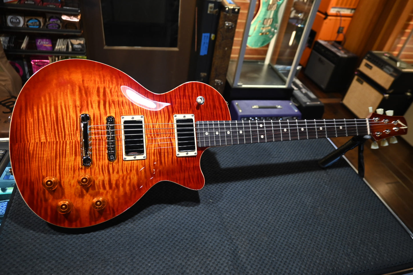 Tom Anderson Bobcat 2024 - Fire Red Burst Guitar #524N - Danville Music