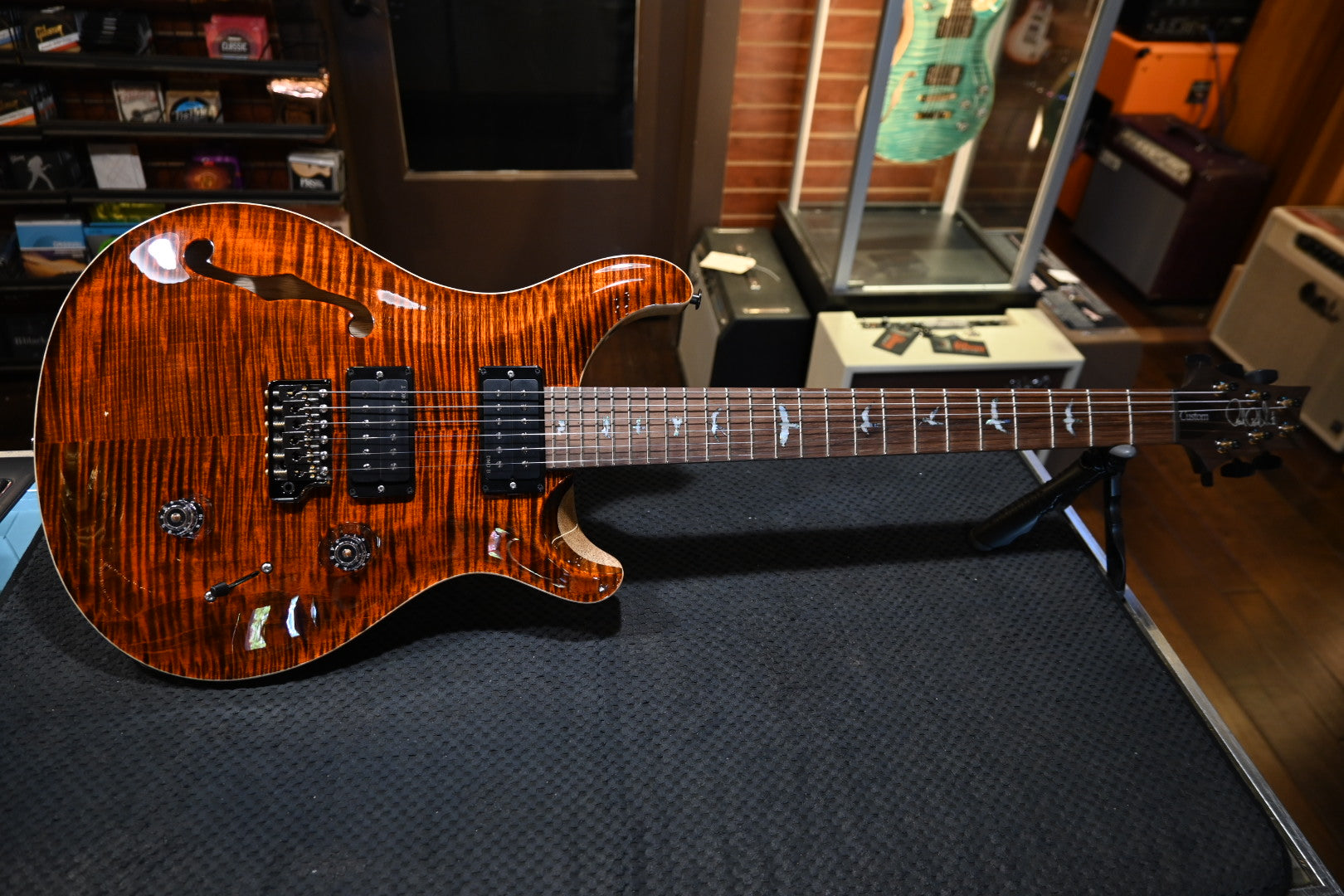 PRS Wood Library Custom 24 Semi-Hollow 10-Top 2024 Brazilian Fingerboard - Orange Tiger Guitar #9552 - Danville Music