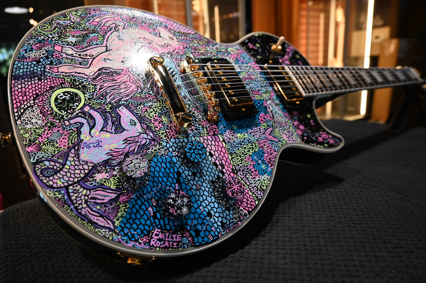Epiphone Les Paul Custom Danville Music X Rosati “Unicorn Sparkle” Edition - Ebony Guitar #3353
