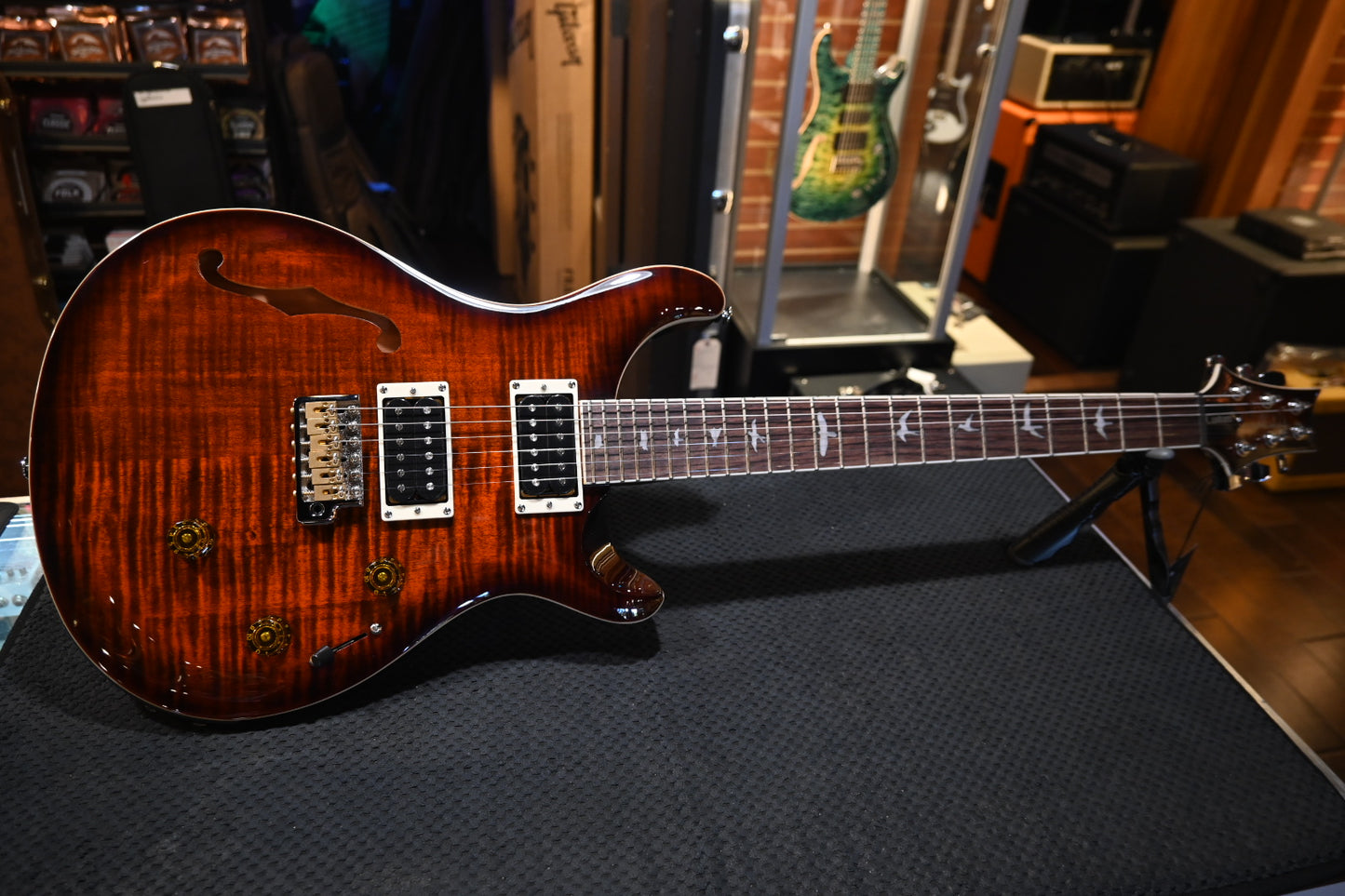 PRS SE Custom 24 Semi-Hollow Piezo - Orange Tiger Smokeburst Guitar #1698