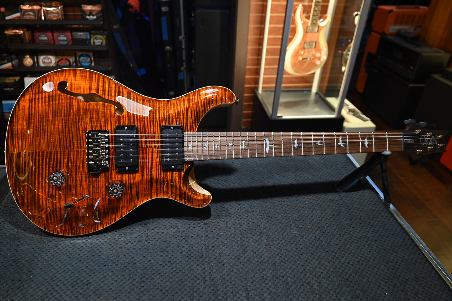 PRS Wood Library Custom 24 Semi-Hollow 10-Top DMO Pickups Brazilian Rosewood - Orange Tiger/Natural Back Guitar #9552