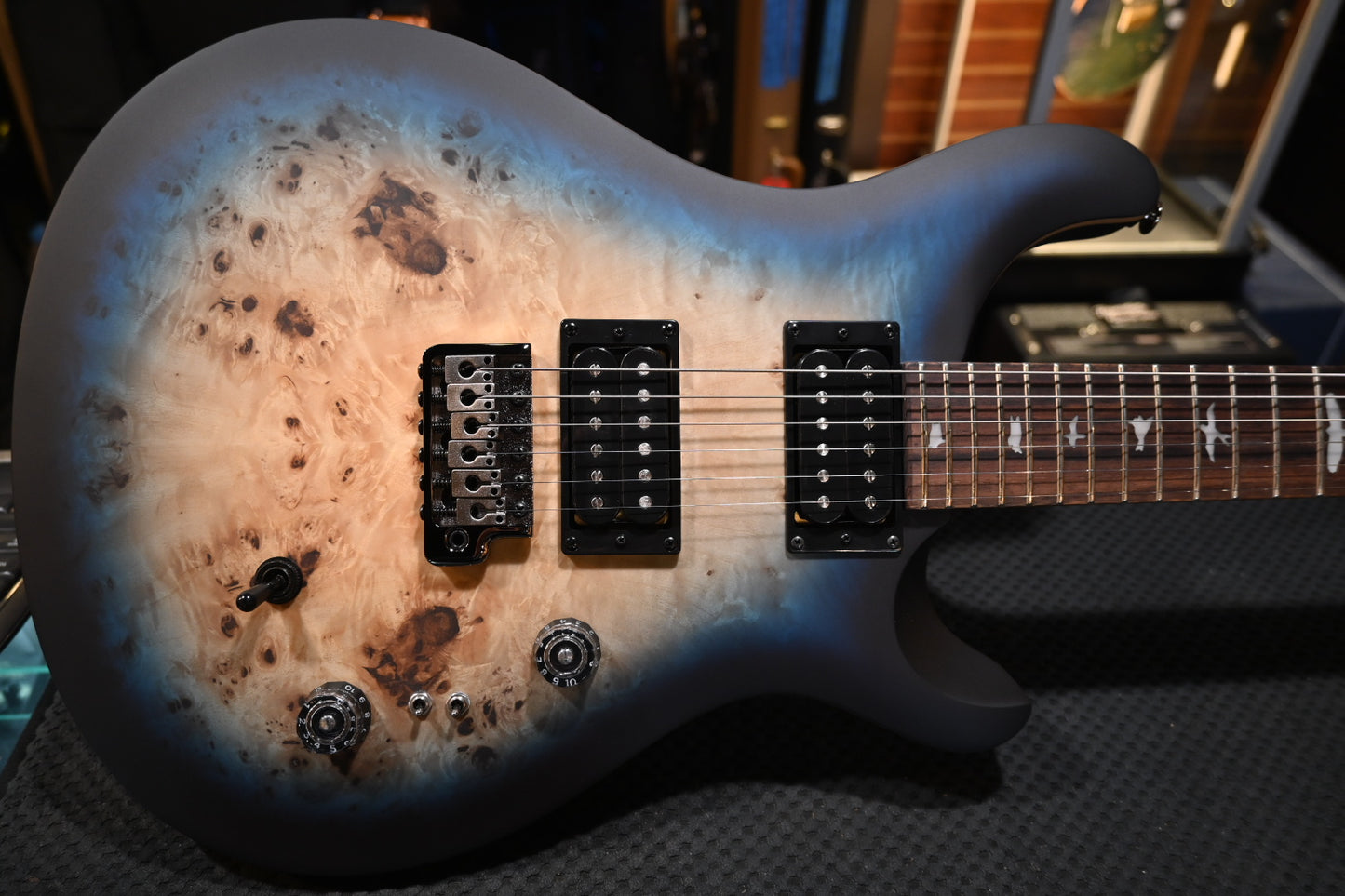 PRS SE “Exotic” Custom 24-08 Poplar Burl Limited Edition - Lake Blue Midnight Burst Guitar #0426 - Danville Music