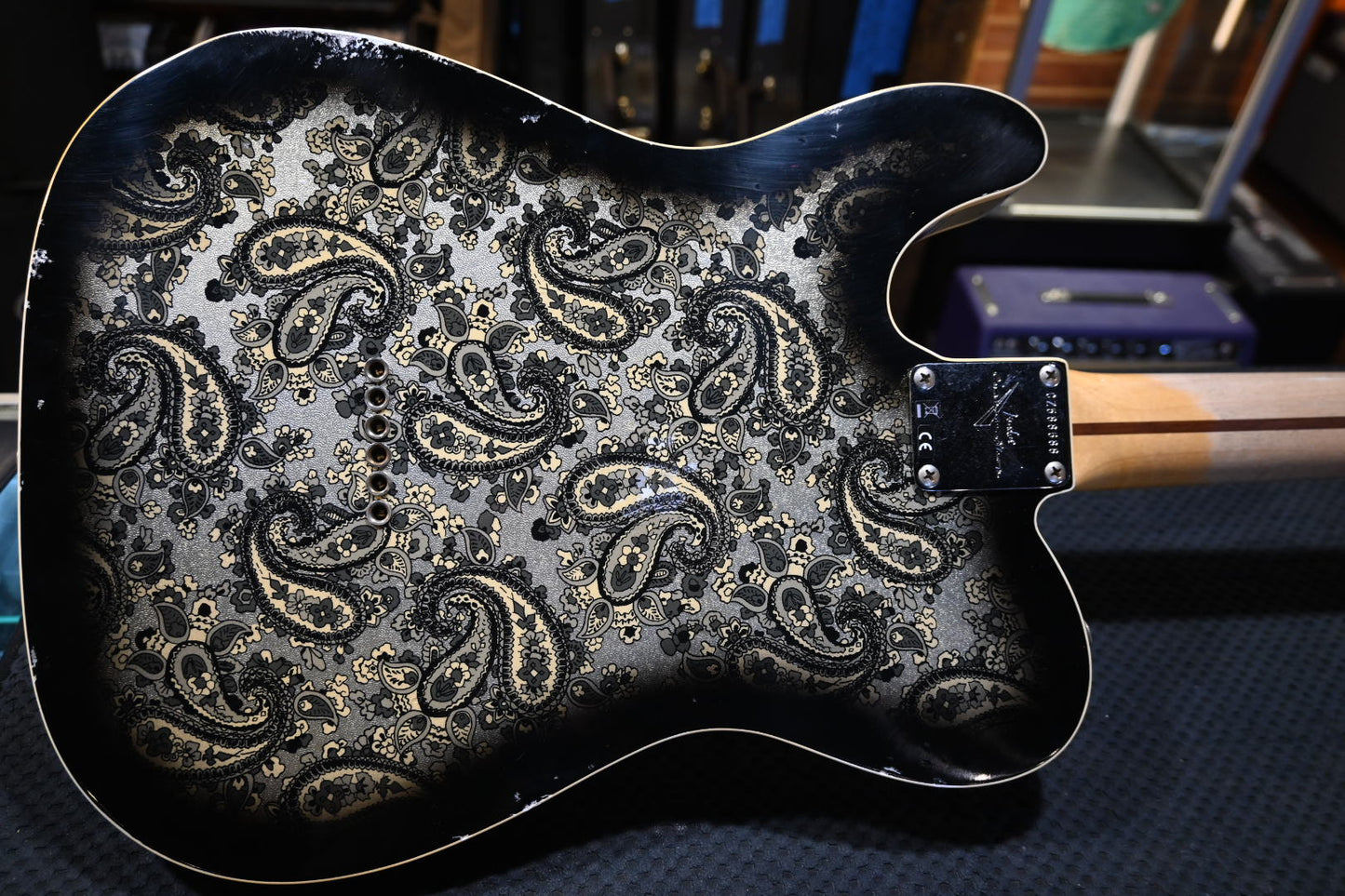 Fender Custom Shop Dual P-90s Telecaster Relic - Aged Black Paisley Guitar #8688