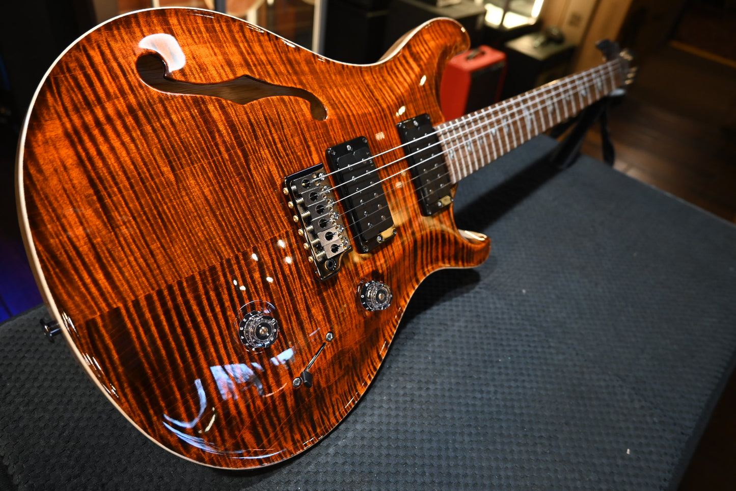 PRS Wood Library Custom 24 Semi-Hollow 10-Top DMO Pickups Brazilian Rosewood - Orange Tiger/Natural Back Guitar #9552