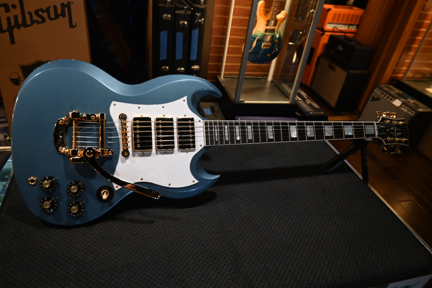 Gibson Custom Shop 1963 Les Paul SG Custom 3-Pickup Bigsby VOS “Hendrix” PSL - Pelham Blue Guitar #3063 - Danville Music