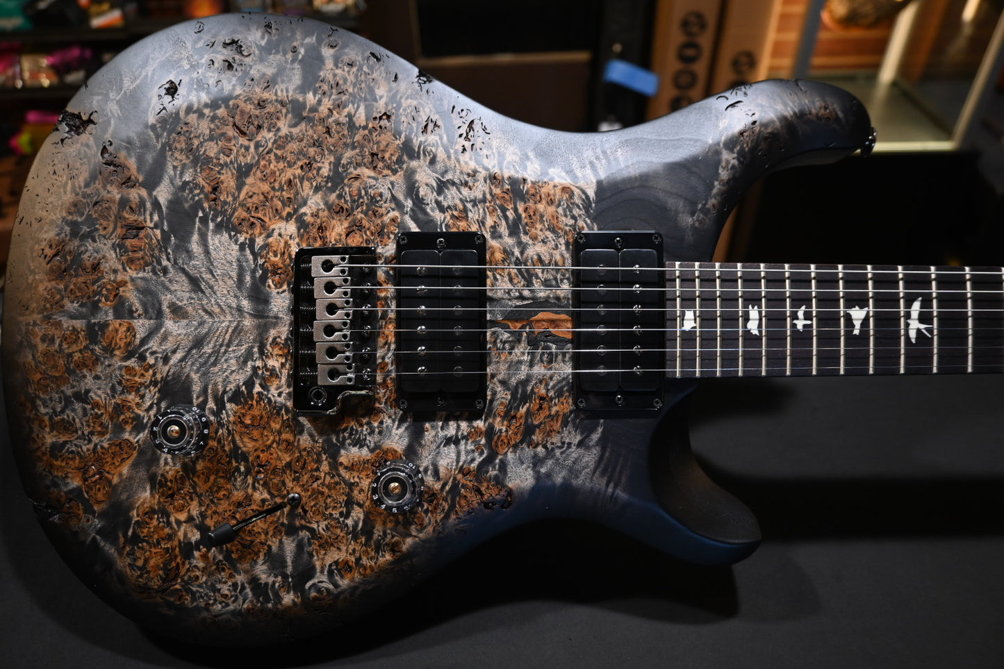 PRS Wood Library S2 Custom 24 Poplar Burl Limited Edition - Charcoal Burst Satin Guitar #8988