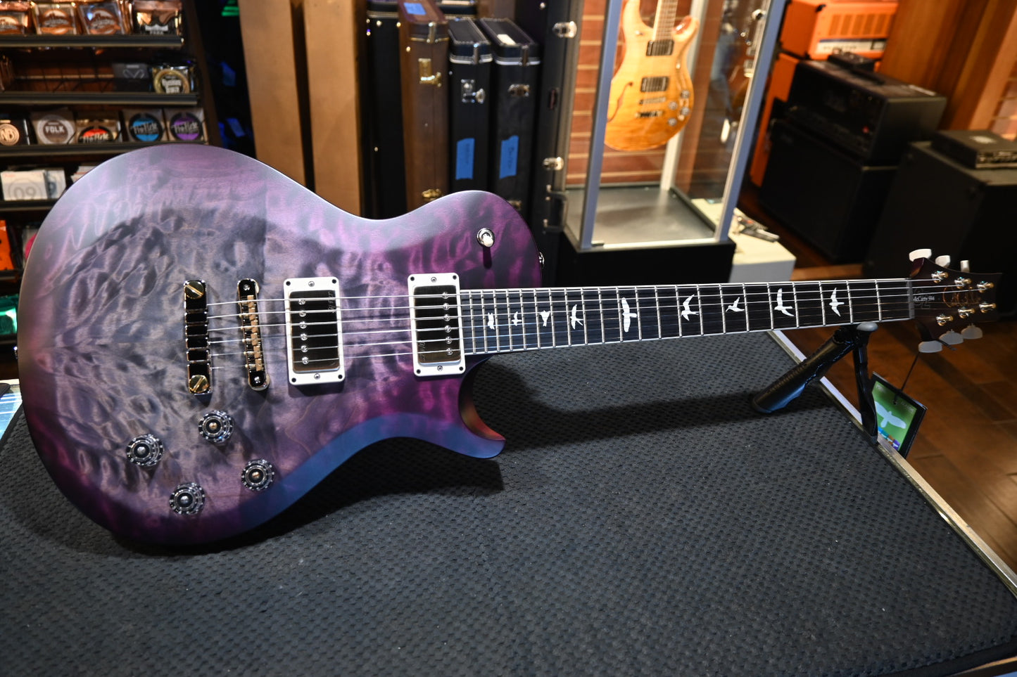 PRS Wood Library S2 McCarty SC 594 Single-Cut Angel Step Quilt - Faded Gray Black Purple Burst Satin Guitar #0266