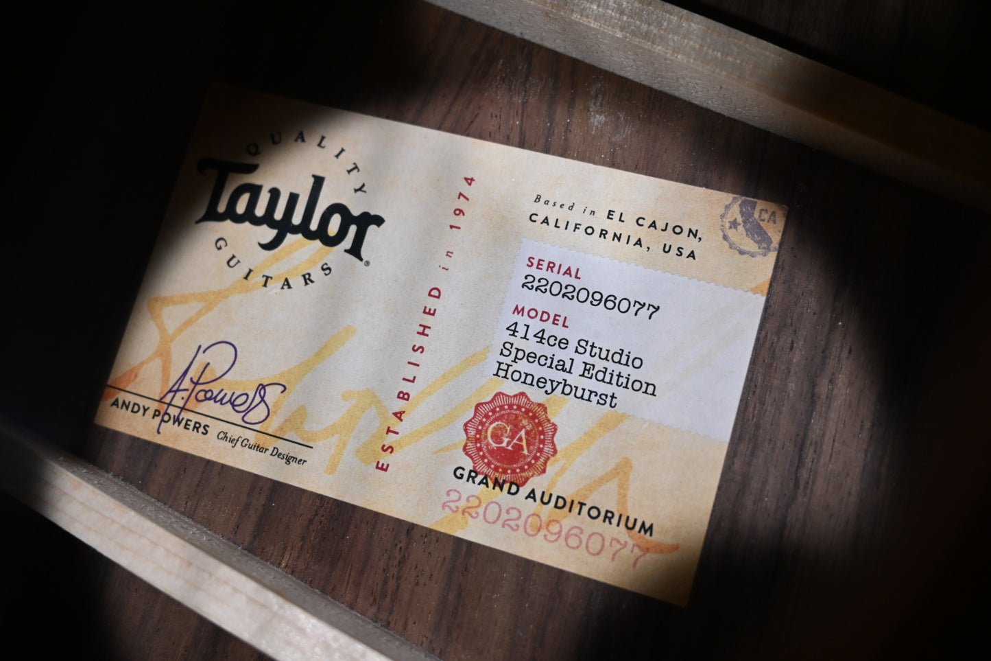 Taylor 414ce Studio Special Edition - Honeyburst Guitar #6077 - Danville Music