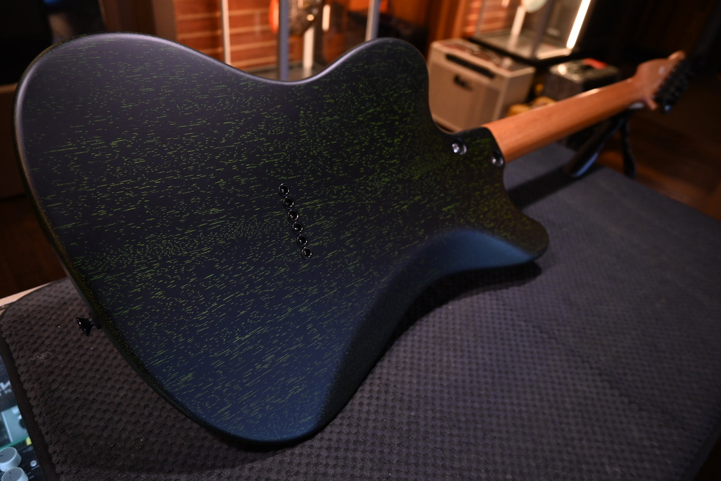 Tom Anderson Raven Superbird Classic Shorty - Satin Black with Green Doghair Guitar #426A