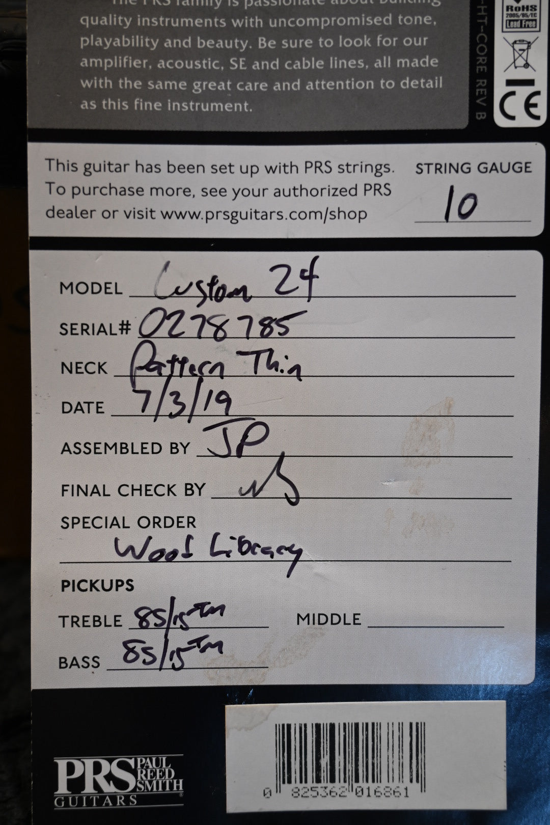 PRS Wood Library Custom 24 10-Top 2019 - Copperhead Guitar #8785