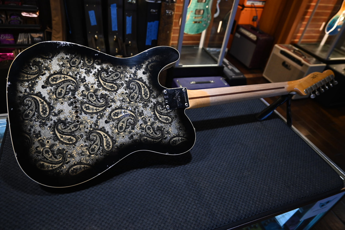 Fender Custom Shop Dual P-90s Telecaster Relic - Aged Black Paisley Guitar #8688