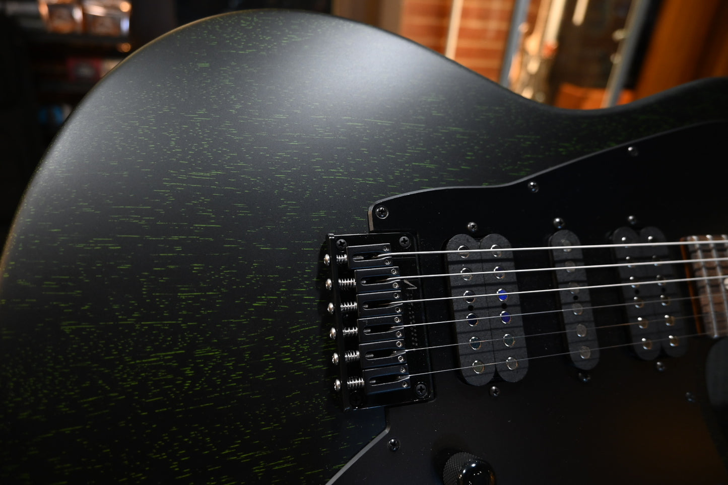 Tom Anderson Raven Superbird Classic Shorty - Satin Black with Green Doghair Guitar #426A