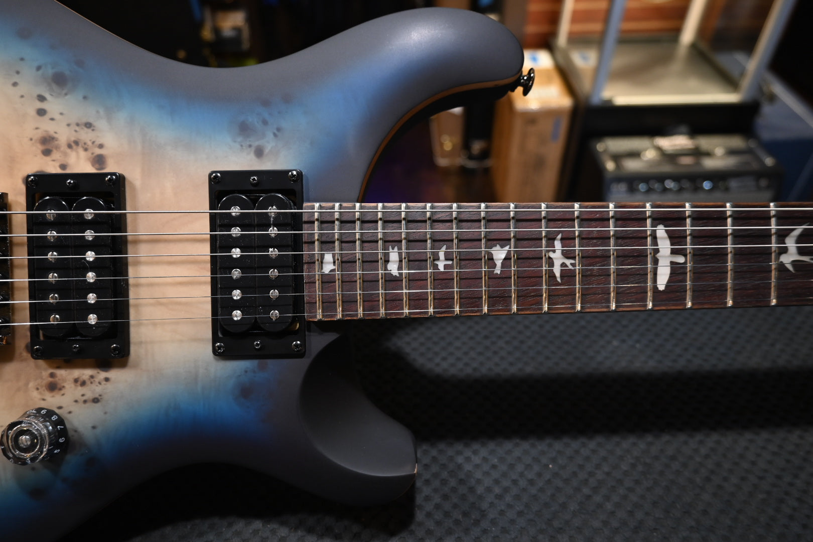 PRS SE “Exotic” Custom 24-08 Poplar Burl Limited Edition - Lake Blue Midnight Burst Guitar #8764 - Danville Music