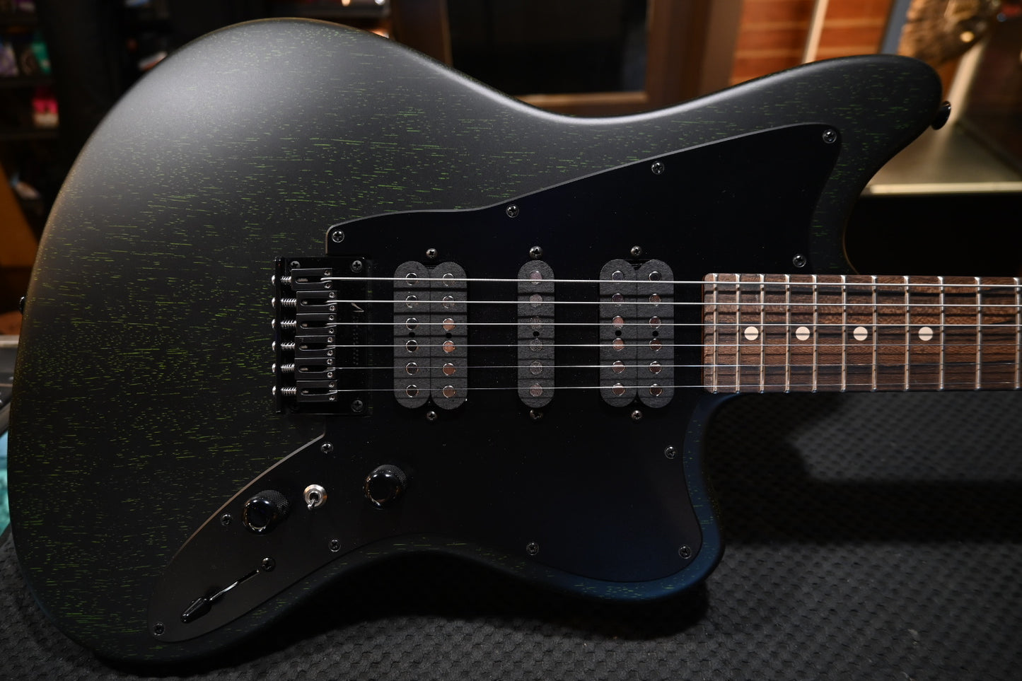 Tom Anderson Raven Superbird Classic Shorty - Satin Black with Green Doghair Guitar #426A
