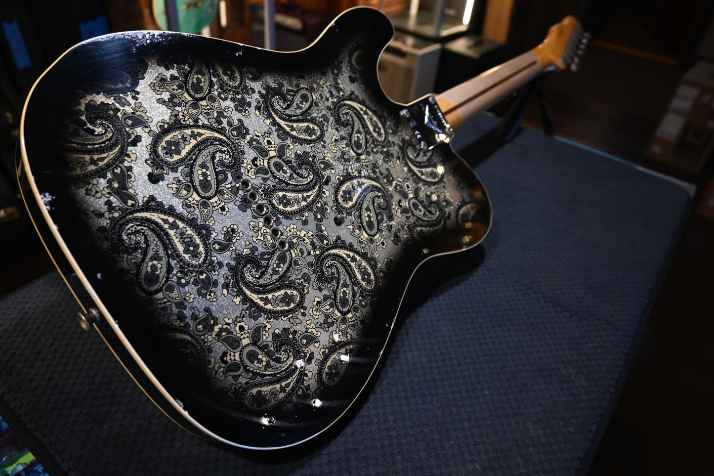 Fender Custom Shop Dual P-90s Telecaster Relic - Aged Black Paisley Guitar #8688