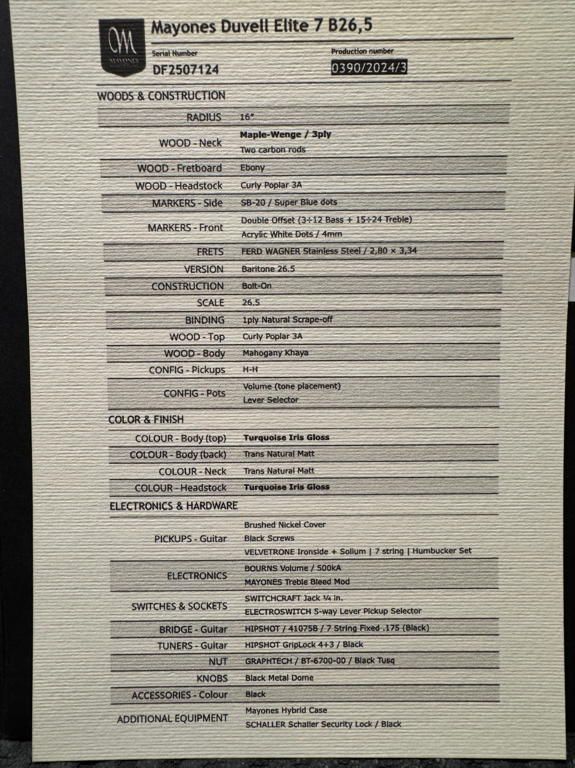 Mayones Duvell Elite 7 - Turquoise Iris Guitar #6109 - Danville Music