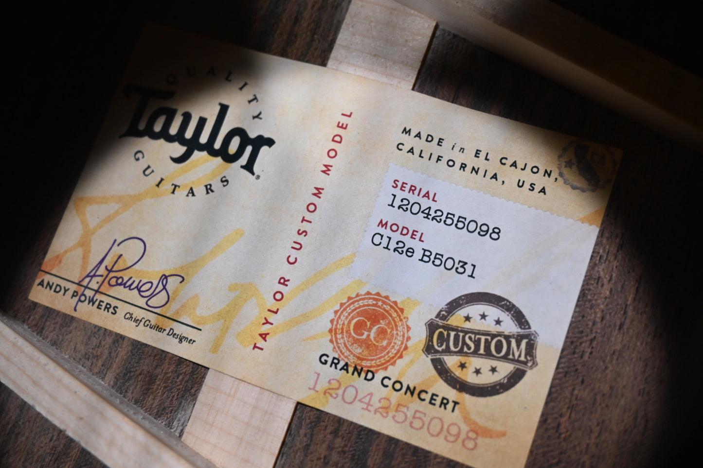 Taylor Custom GC Grand Concert “Harvester” Sinker Redwood/Bocote Catch #31 Guitar #5098