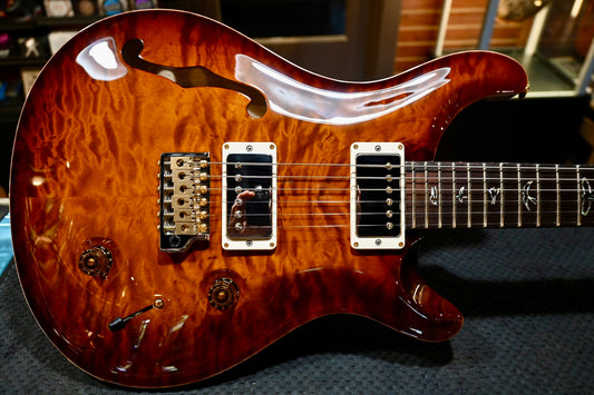 PRS Wood Library Custom 22 Semi-Hollow 10-Top Quilt 2018 Brazilian - Black Gold Burst Guitar #0884