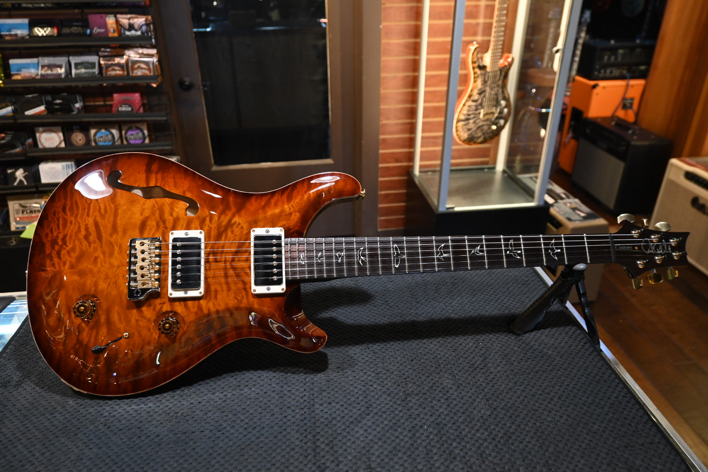 PRS Wood Library Custom 22 Semi-Hollow 10-Top Quilt 2018 Brazilian - Black Gold Burst Guitar #0884
