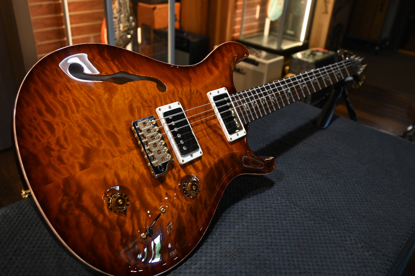PRS Wood Library Custom 22 Semi-Hollow 10-Top Quilt 2018 Brazilian - Black Gold Burst Guitar #0884