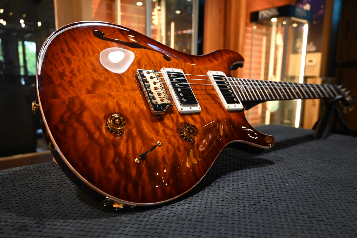 PRS Wood Library Custom 22 Semi-Hollow 10-Top Quilt 2018 Brazilian - Black Gold Burst Guitar #0884